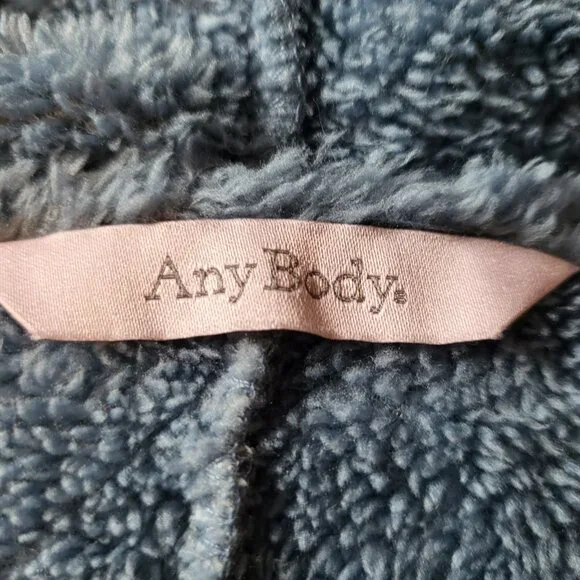 AnyBody Women's Hooded Plush Zipper Front Poncho Size XL/1X Blue - Picture 6 of 10